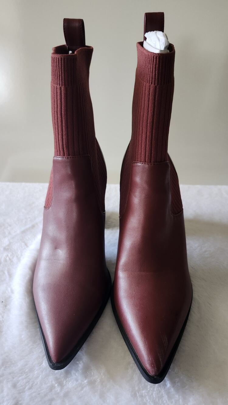 Open Edit Rafael Pointed Toe Bootie Sock Ankle Boots Burgundy Women's 9M S11